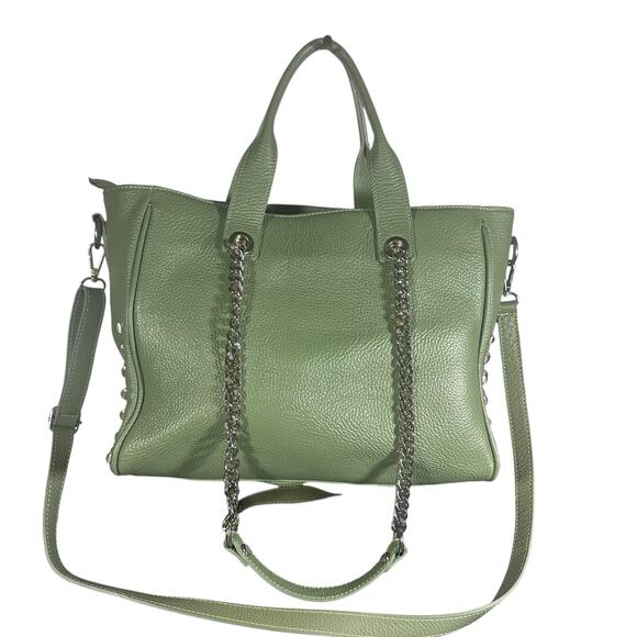 Viola Castellani Milano Green Leather Tote Bag Chain Shoulder Purse studded - Picture 2 of 12